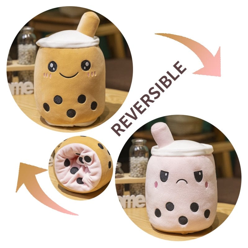 Peluche bubble tea réversible gentil ou méchant