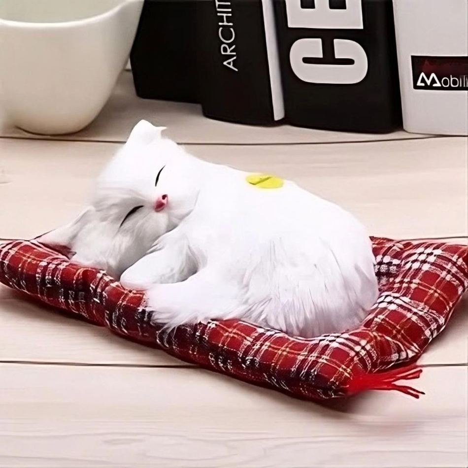 Peluche chat blanc endormi doux câlin chambre cosy