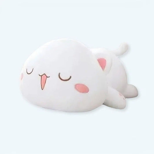 Peluche chat blanc kawaii doux sommeil cocooning hiver