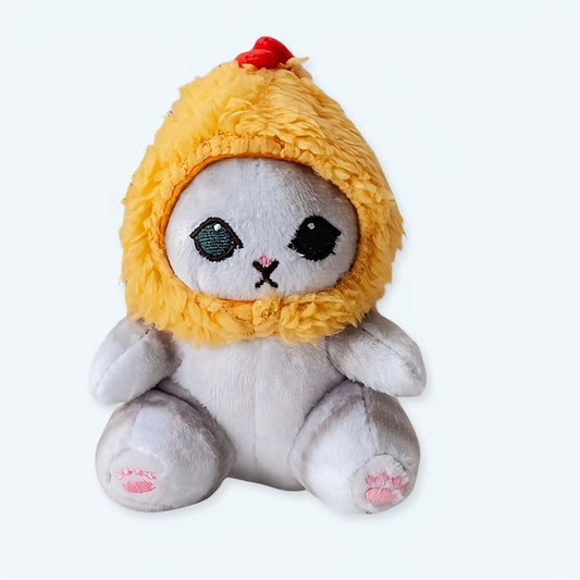 Peluche chat cagoule jaune mignon doux câlin enfant
