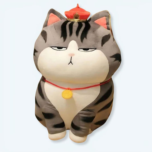 Peluche chat empereur tigré doux et câlin gris
