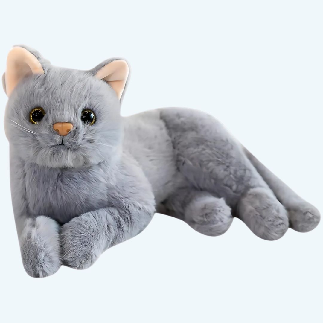 Peluche chat gris moelleux mignon câlin univers félin