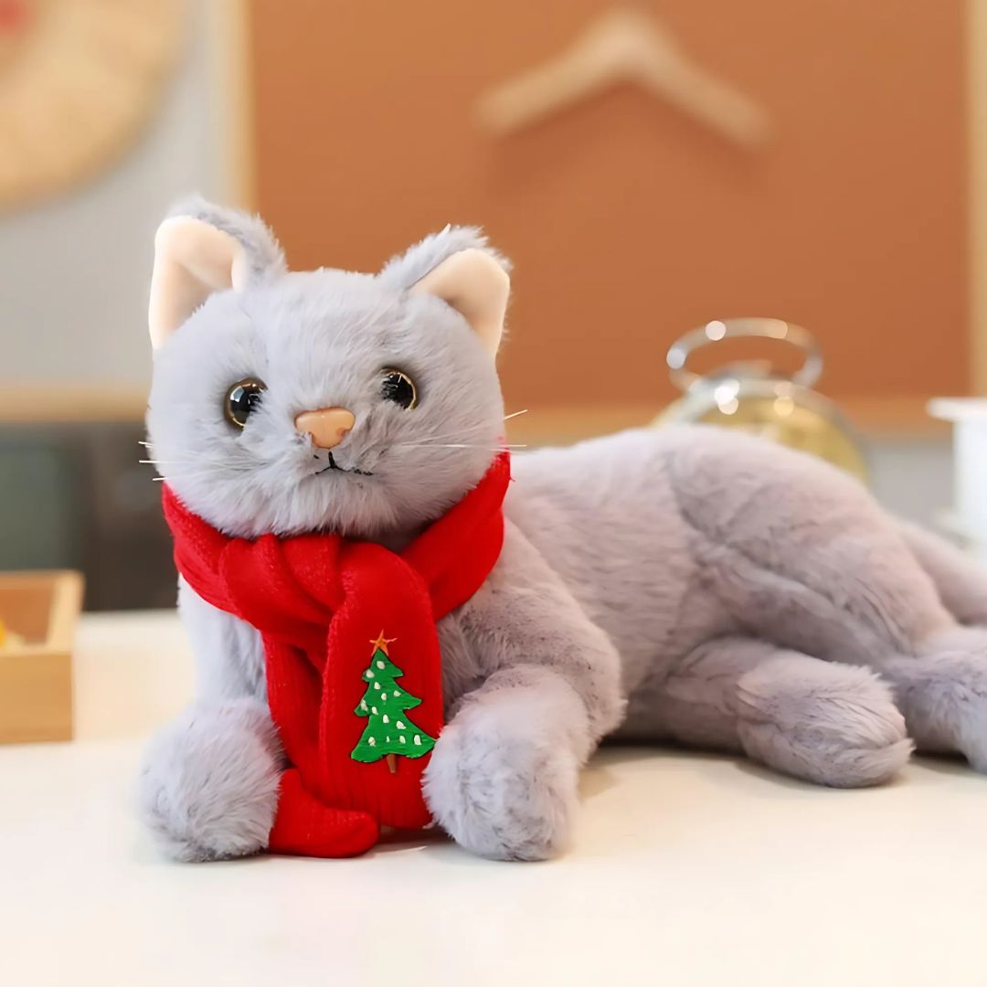 Peluche chat gris moelleux mignon câlin univers félin