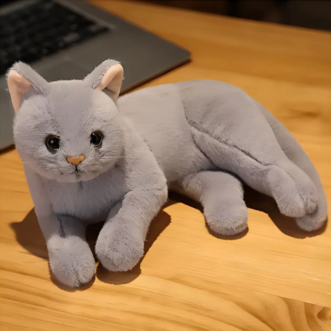 Peluche chat gris moelleux mignon câlin univers félin
