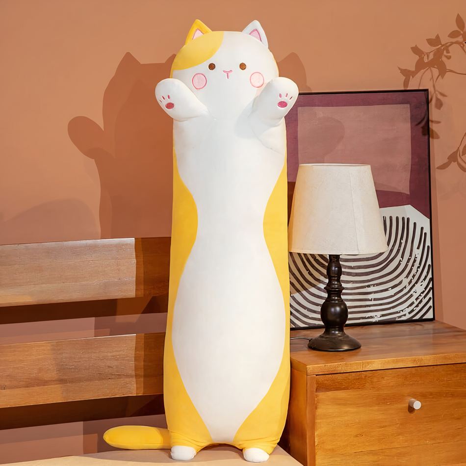 Peluche chat long doux câlin pour moments réconfortants