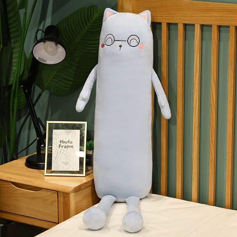 Peluche chat long doux oreiller câlin pour sieste cosy