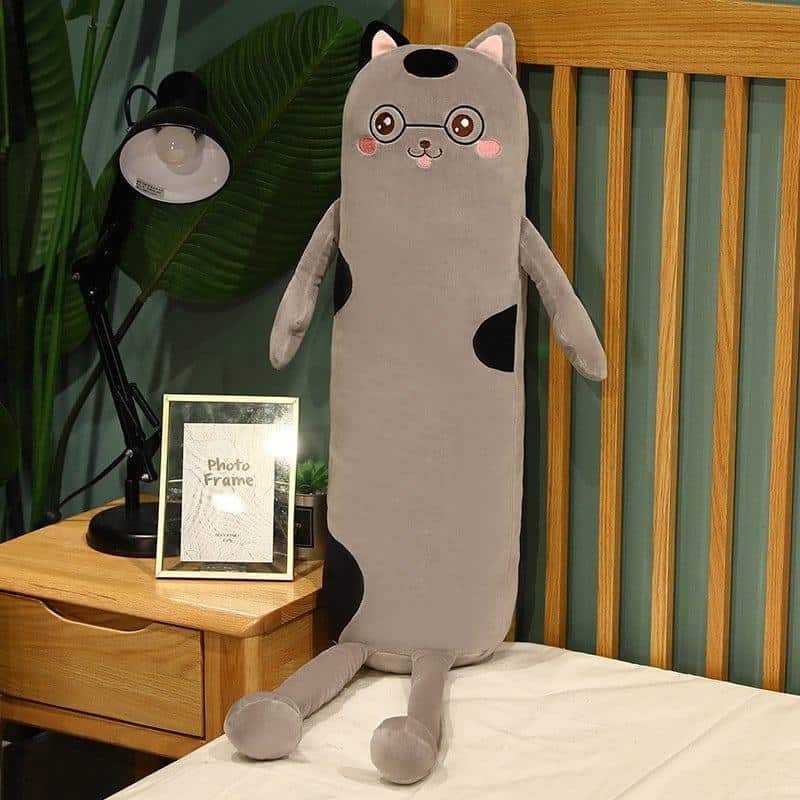 Peluche chat long doux oreiller câlin pour sieste cosy