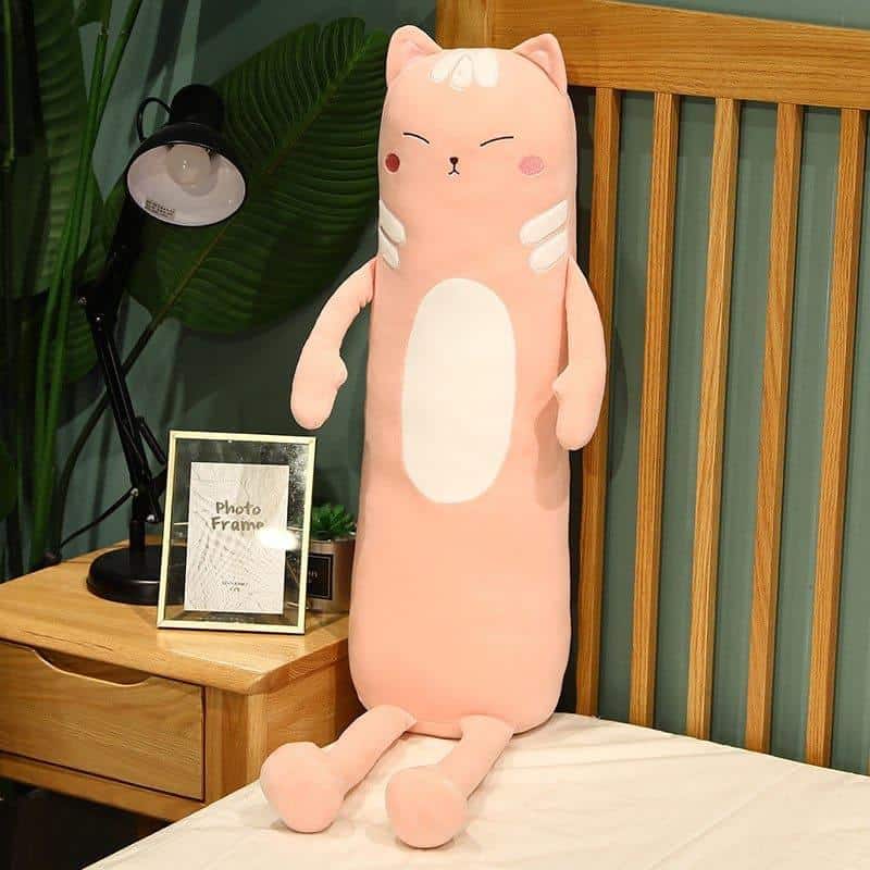 Peluche chat long doux oreiller câlin pour sieste cosy