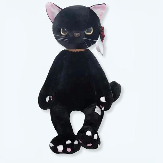 Peluche chat noir assis mécontent doux et câlin