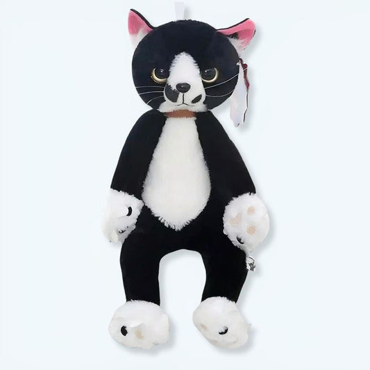 Peluche chat noir et blanc grincheux doux câlin