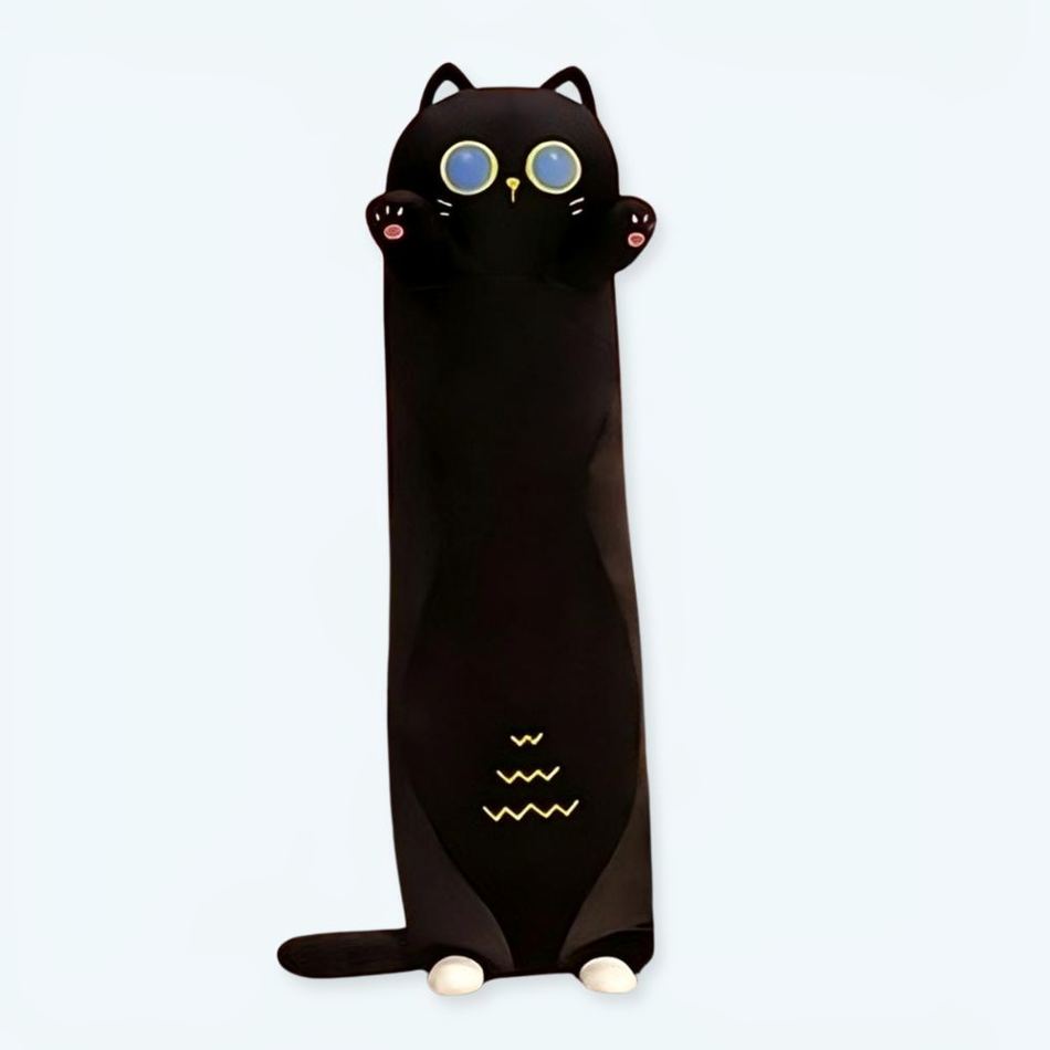 Peluche chat noir long doux câlin confortable maison