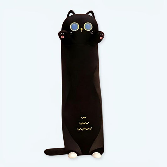 Peluche chat noir long doux câlin confortable maison