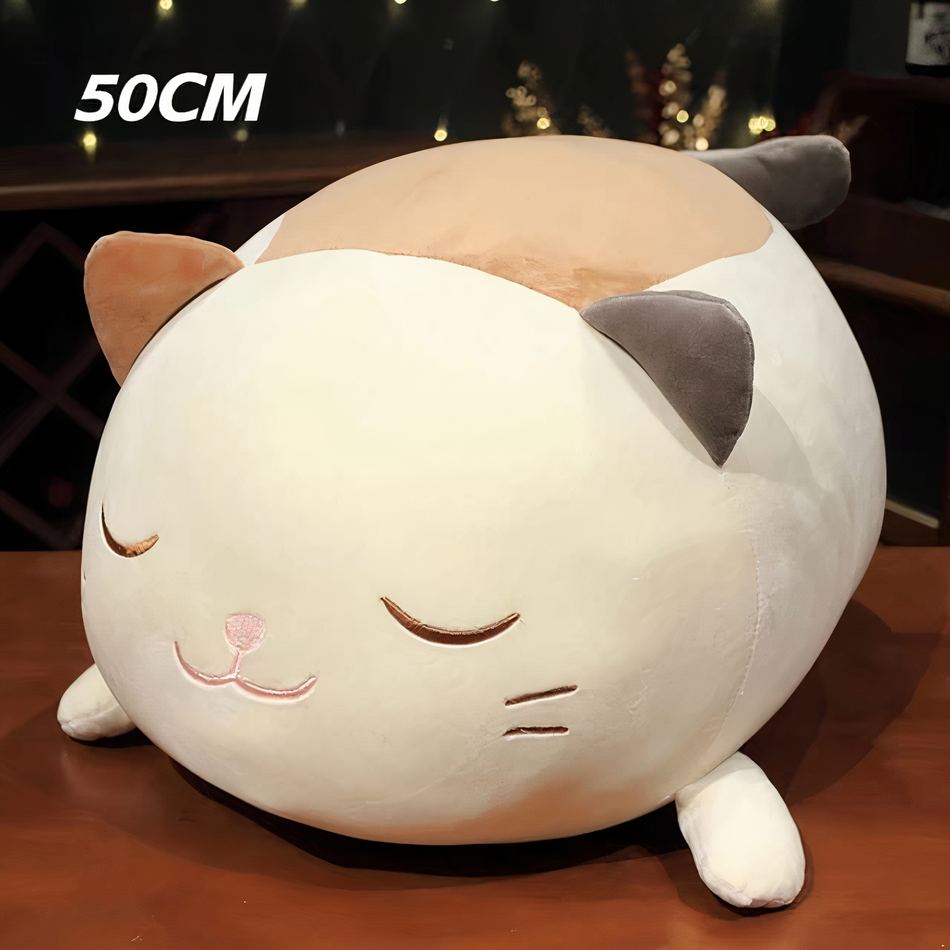 Peluche chat oreiller doux enfant confort câlin nuit