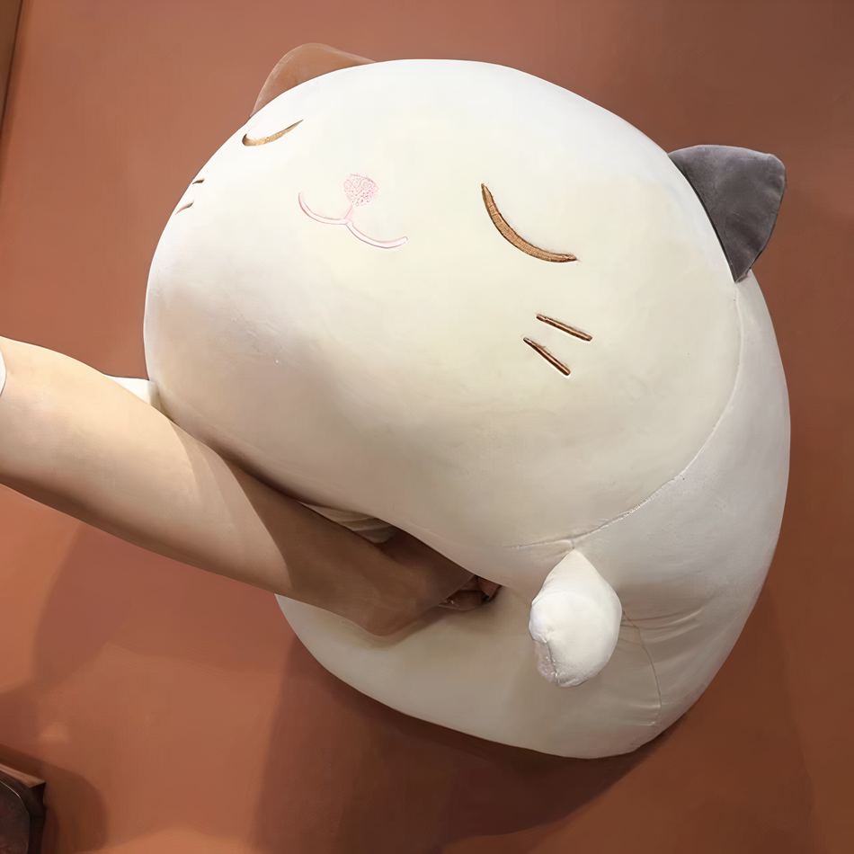 Peluche chat oreiller doux enfant confort câlin nuit