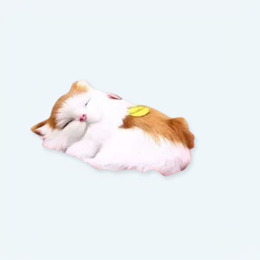Peluche chat roux blanc doux endormi enfant câlin
