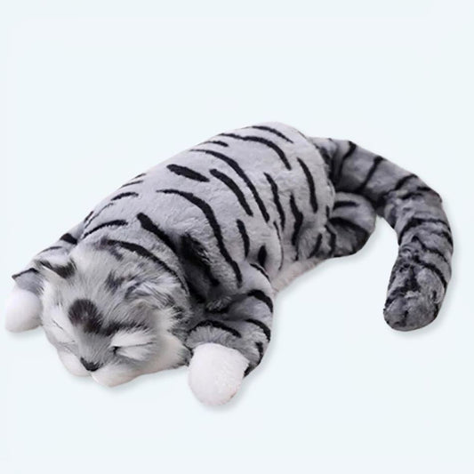 Peluche chat tigré gris doux pour câlins enfant