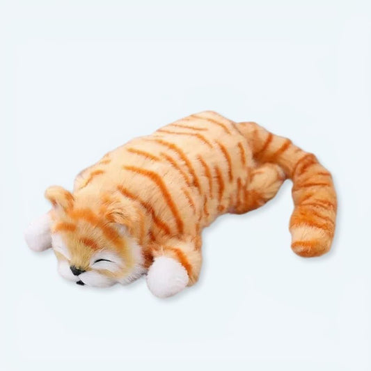 Peluche chat tigré orange doux sommeil câlin enfant