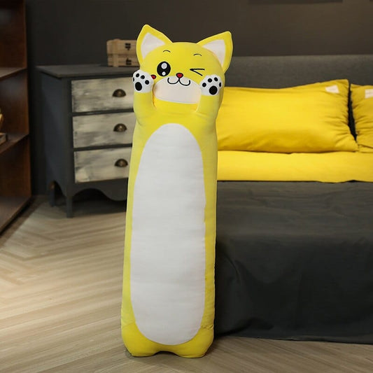 Peluche chat xxl jaune aux petits bras