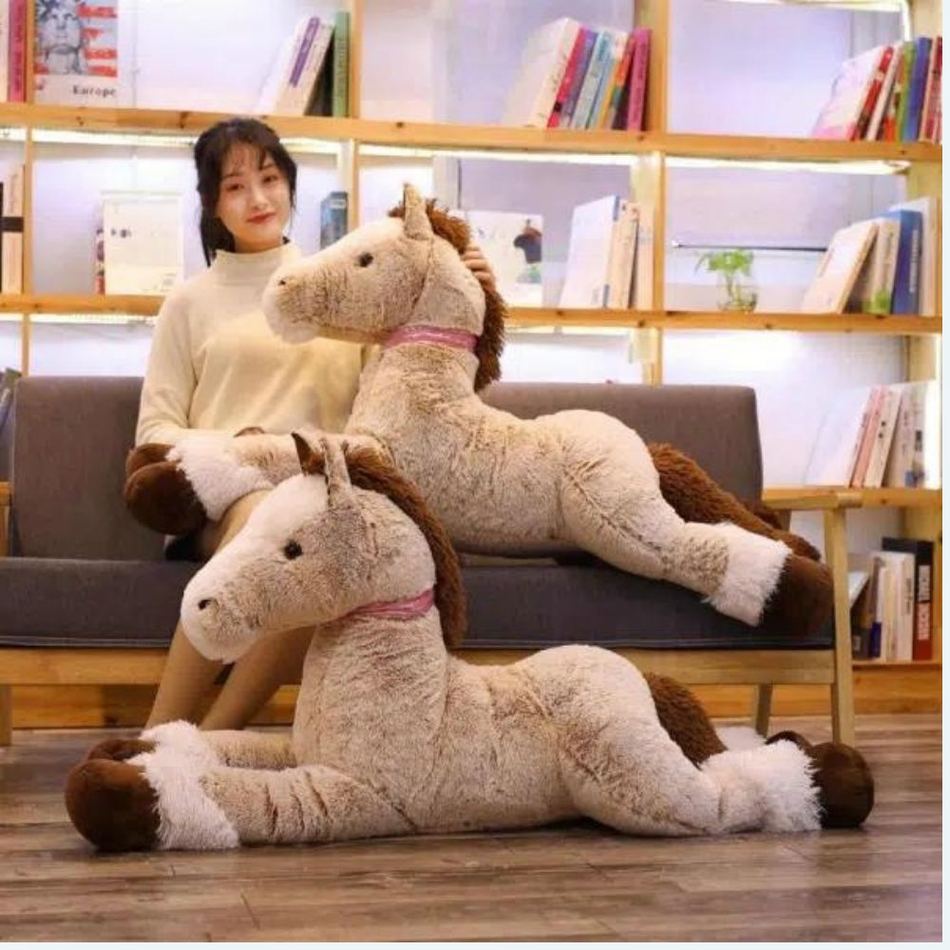 Peluche cheval beige doux enfant confort couchage