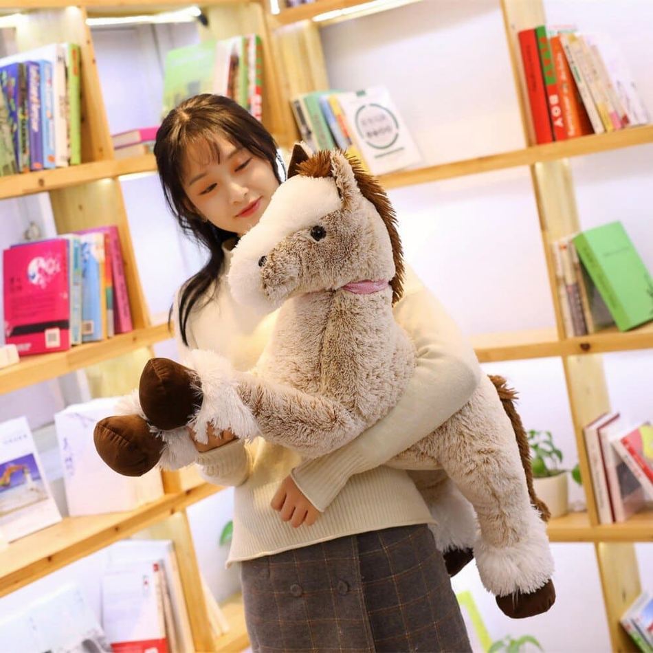 Peluche cheval beige doux enfant confort couchage