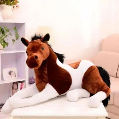Peluche cheval doux blanc marron enfant câlin