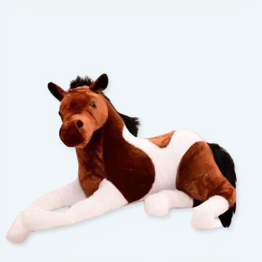 Peluche cheval doux blanc marron enfant câlin