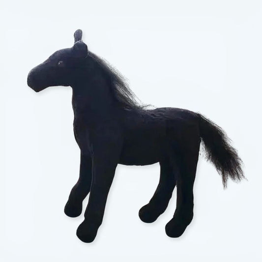 Peluche cheval noir doux adorable animal câlin enfant