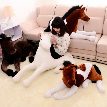 Peluche cheval noir doux enfant câlin velours élégant