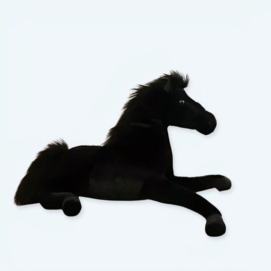 Peluche cheval noir doux enfant câlin velours élégant