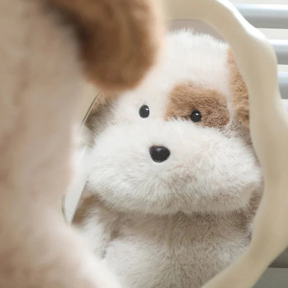 Peluche chien beige et marron à fourrure