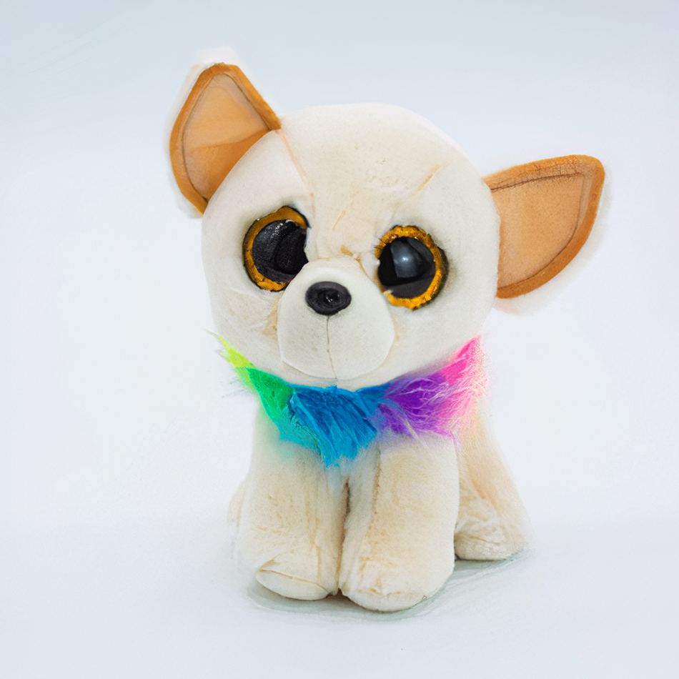 Peluche chien câlin doux collier arc-en-ciel enfant