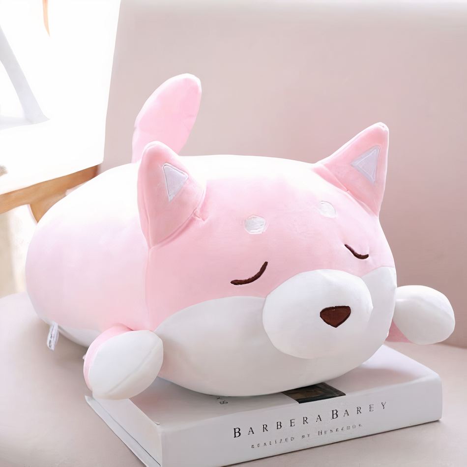 Peluche chien kawaii rose doux sommeil enfant câlin