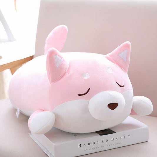 Peluche chien kawaii rose doux sommeil enfant câlin