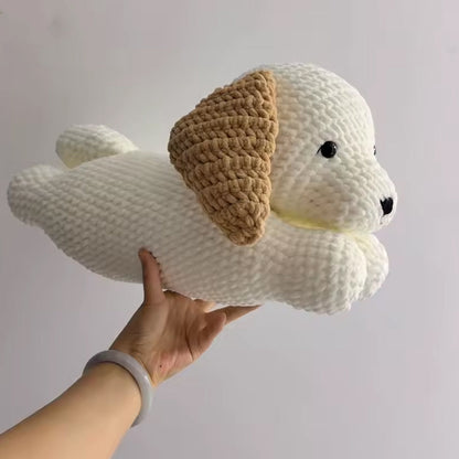 Peluche chien oreiller doux crochet relaxant cozy
