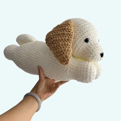 Peluche chien oreiller doux crochet relaxant cozy