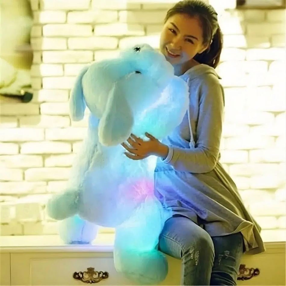 Peluche chien rose lumineux doux enfant nuit confort