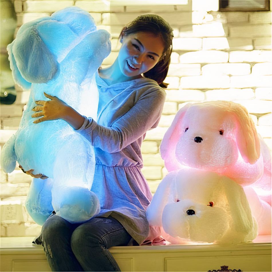 Peluche chien rose lumineux doux enfant nuit confort