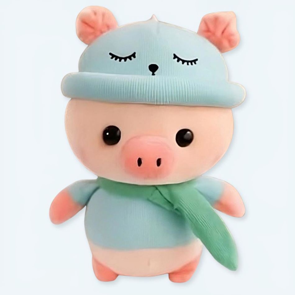 Peluche cochon bleu câlin enfant doux et amusant