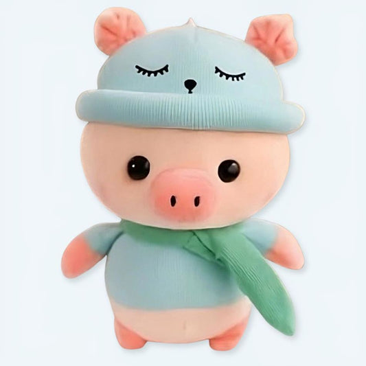 Peluche cochon bleu câlin enfant doux et amusant