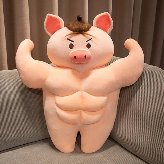 Peluche cochon bodybuildé brun
