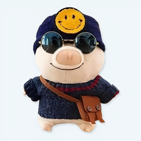 Peluche cochon bonnet smiley doux hiver enfant