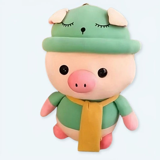 Peluche cochon doux tenue verte adorable enfant