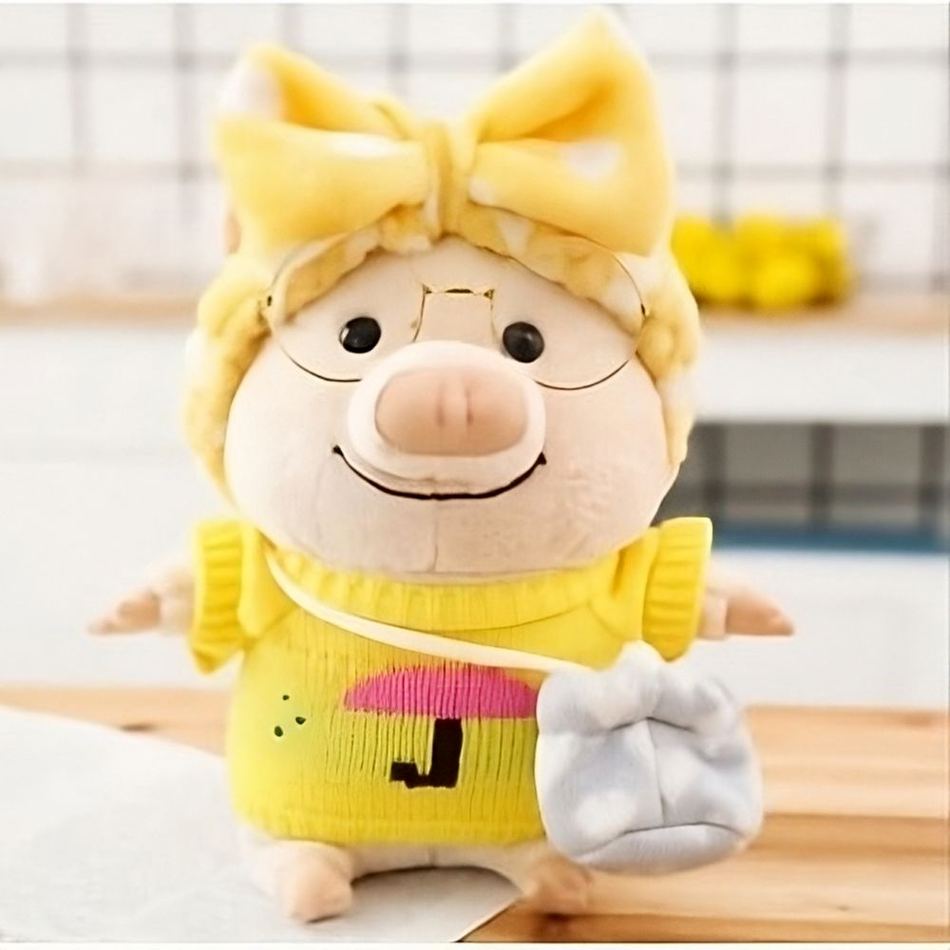 Peluche cochon mignon pull jaune doux et câlin