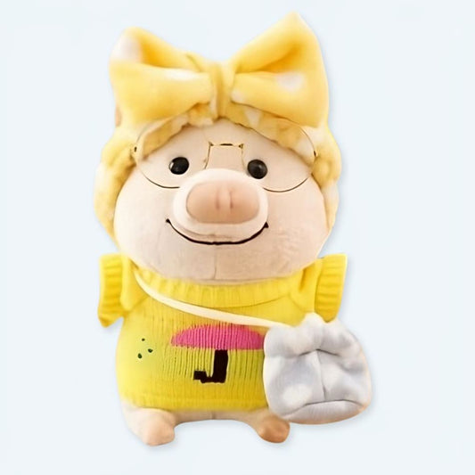 Peluche cochon mignon pull jaune doux et câlin