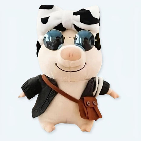 Peluche cochon rose noeud vache doux enfant câlin