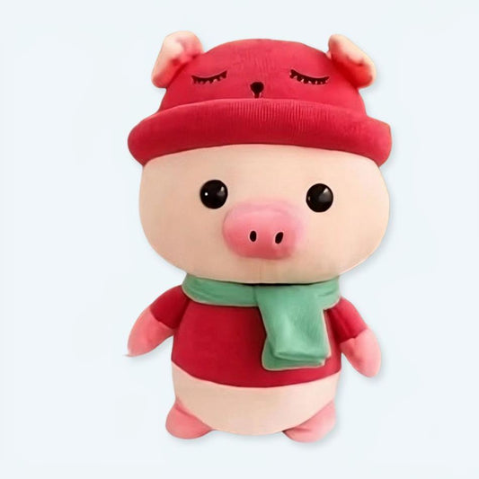 Peluche cochon tenue rouge douce et chaleureuse enfant