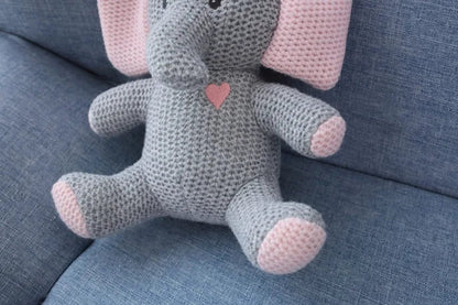 Peluche crochet éléphant gris et rose