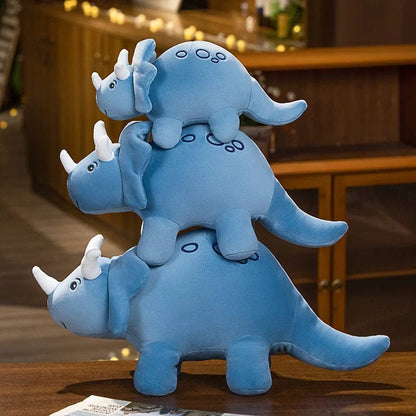 Peluche dinosaure bleu à trois cornes