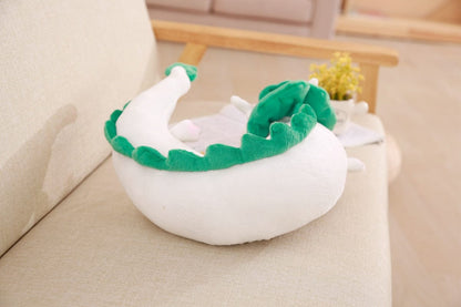 Peluche dragon long blanc et vert