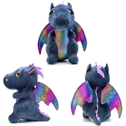 Peluche dragon noir au ventre brillant